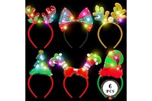 HOVACY Christmas Light Up Headband, Reindeer Antler Santa Hat Christmas Tree Hat Bow HairHoop for Xmas Party Favors Decorations