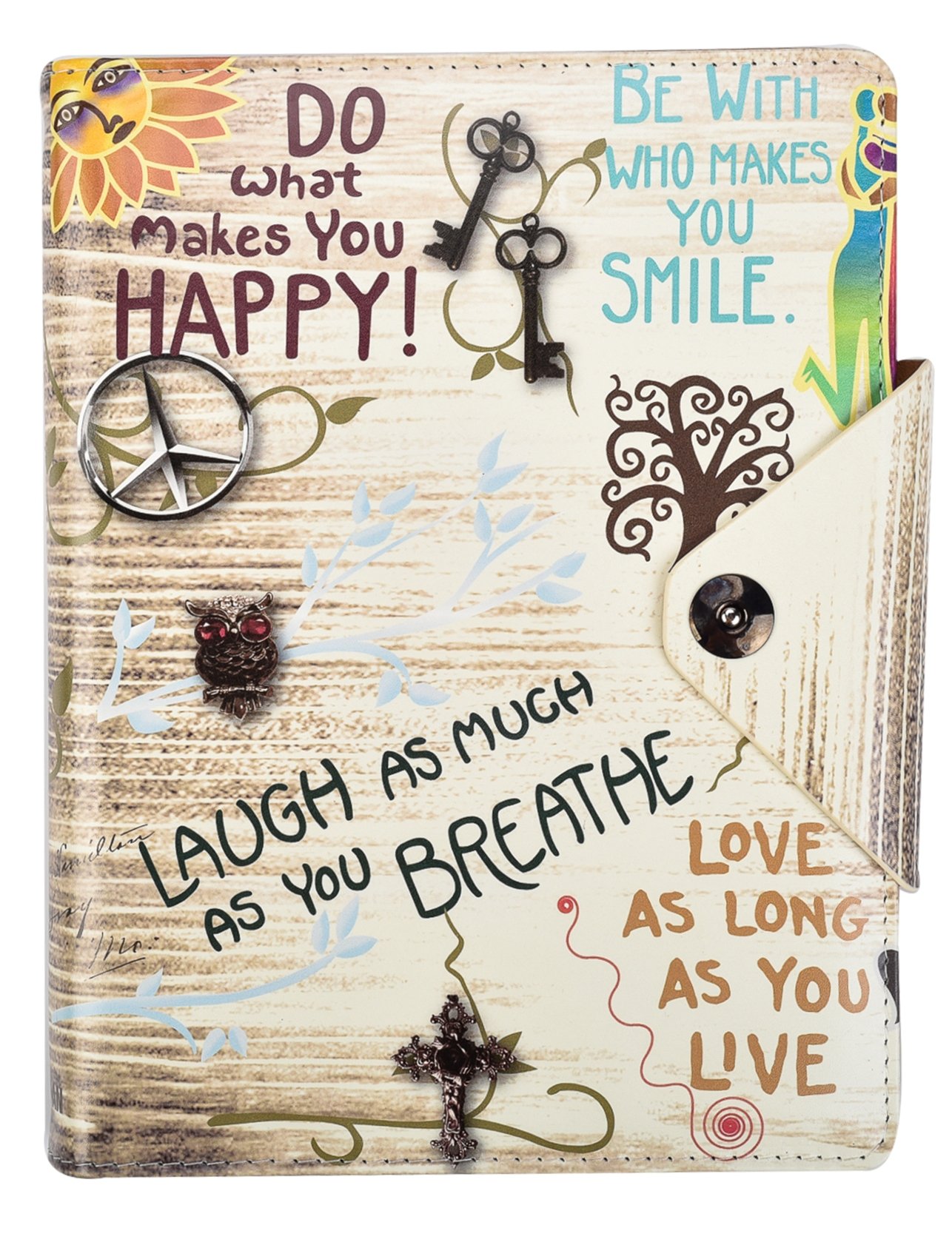 Arpan A5 Executive Personal Organiser Notebook, Ruled Pages, Padded PU Leather Cover, Stud Button Closure, Ring Binder with Card Pockets, Cream Paper (Inspirational Slogans - 1 Pack)