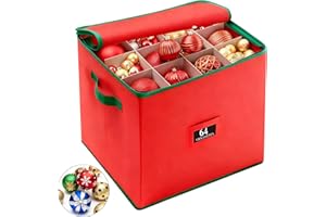Christmas Ornament Storage Box with Lid and Dividers, 4 Trays Hold 64 Holiday Ornaments, Christmas Decoration Organizer with 