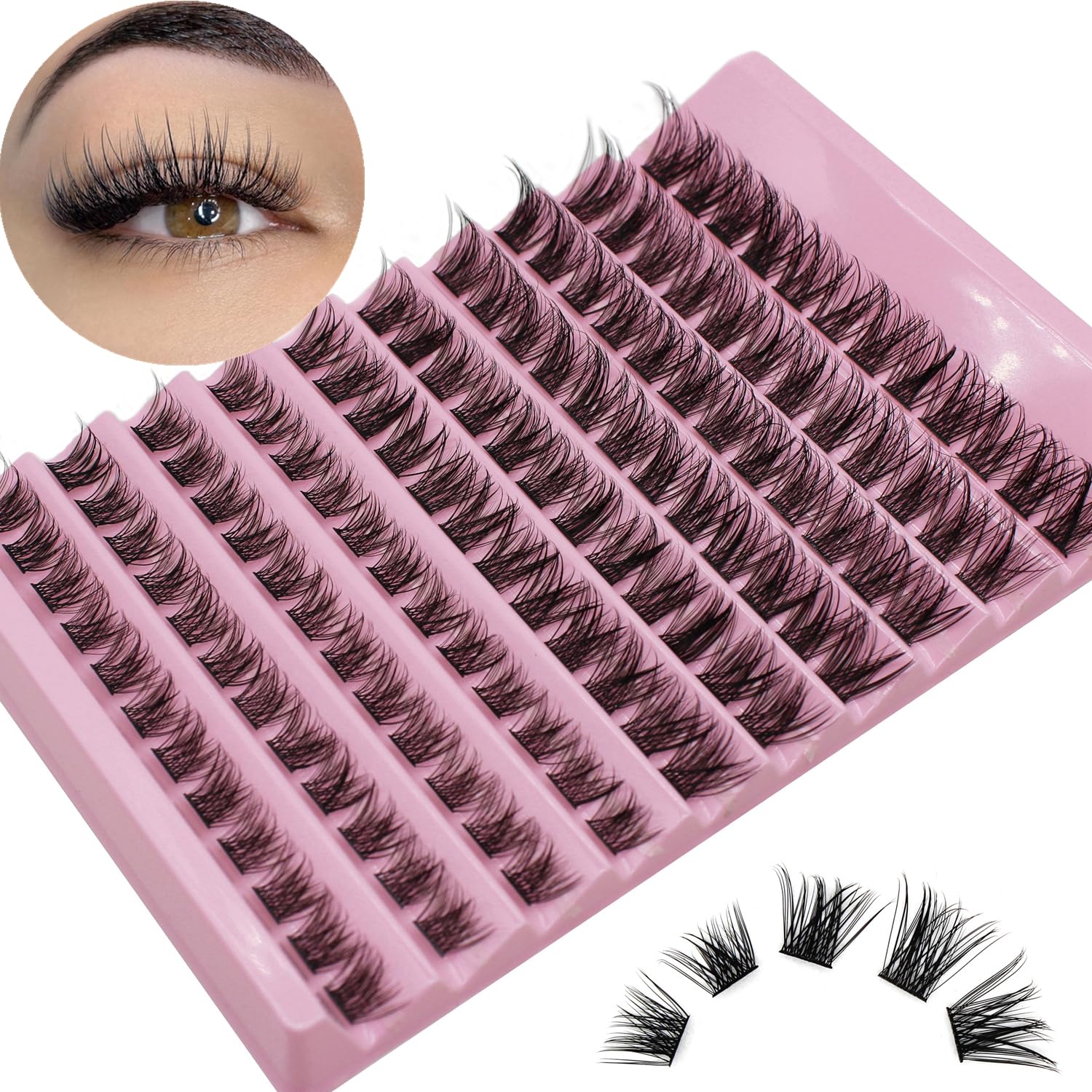 Selawasty 120pcs Lash Clusters DIY Eyelash Extensions Clusters Lashes D Curl Individual Lashes Eyelash Cluster Extensions Wispy Lashes Cluster DIY at Home (S10-D-8-16MIX)