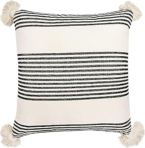 Creative Co-Op Cream Cotton & Chenille Black Stripes & Tassels Pillows