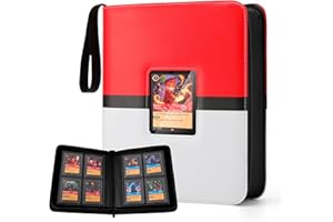 FORZAROCKET 4-Pocket Toploader Binder – Holds 112 Cards | Side-Loading, Ringless, Double-Sided Pages for 3x4" Top Loaders | TCG Card Storage Album with Card Display Window & Wristband (Red & White)