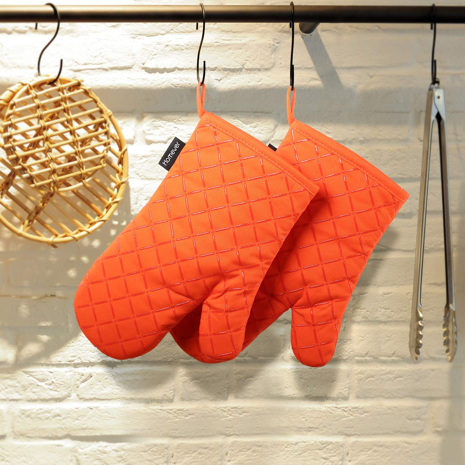 Homever Ofenhandschuhe,Hitzebeständige Handschuhe bis zu 260℃,Silikon Anti-Rutsch Grillhandschuhe, Geeignet für Kochen, Backen, Grillen,Topfhandschuhe,Orange,1 Paar