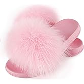 HIPRETTYUS Women's Real Fox Fur Slides, Fluffy Fur Sandals for Indoor/Outdoor Comfort