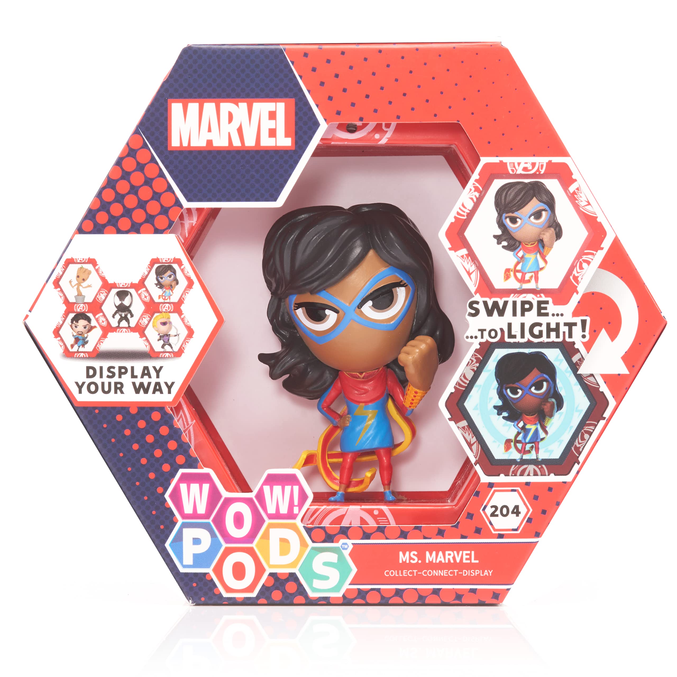 WOW! PODS Marvel Avengers Collection - Ms Marvel | Superhero Light-Up Bobble-Head Figure | Official Marvel Collectable Toys & Gifts | Number 204 in Series,Grey