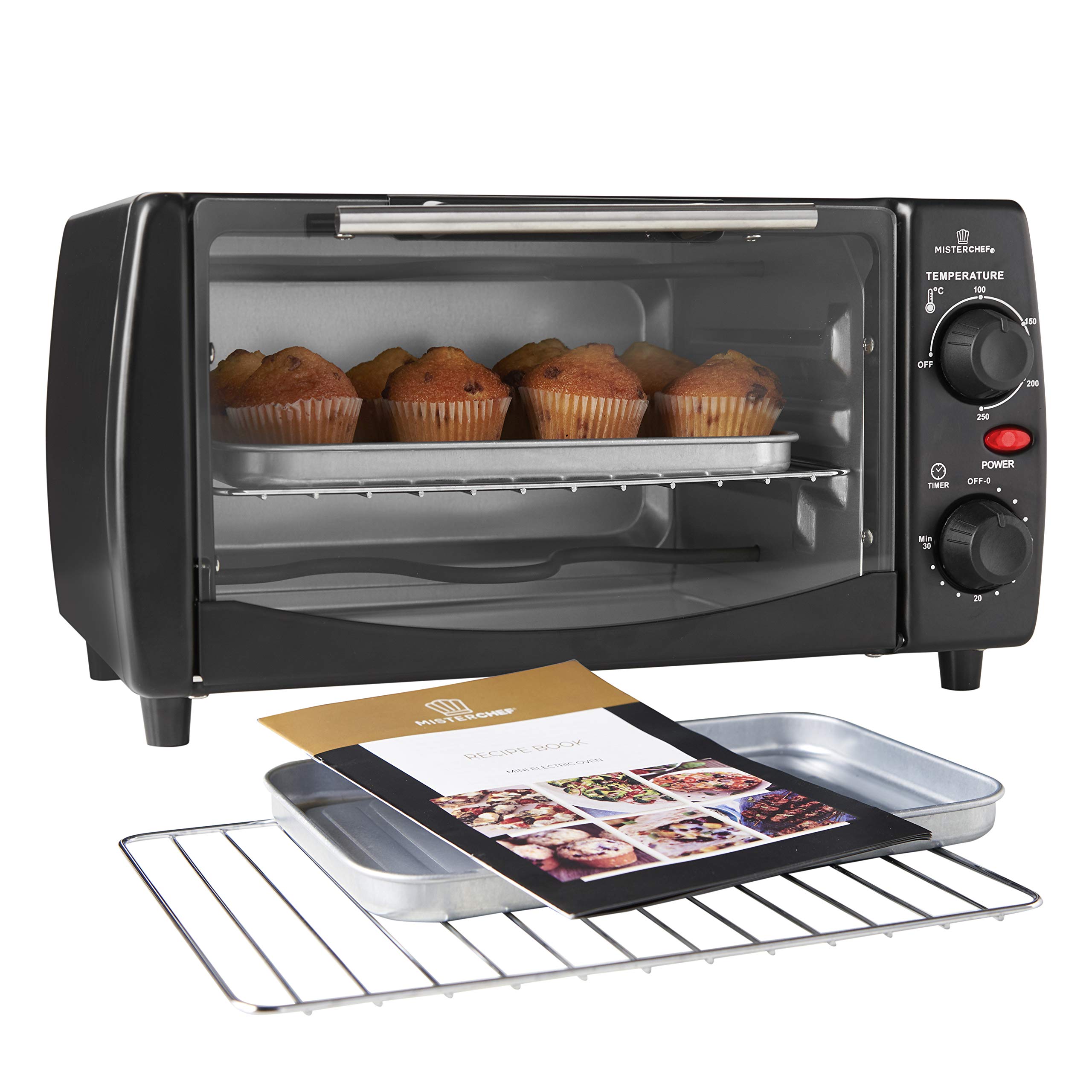 MisterChef 10L Electric Mini Oven – 800W Portable Table-Top Design – Up to 250°C Temperature Control – 30-Minute Timer with Auto Shut-Off – Free 2-Year Warranty & Recipe Book