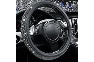 CAR PASS Bling Diamond Leather Steering Wheel Cover, With Bling Sparkly Crystal Glitter Rhinestones Universal Fit 14"1/2-15" 