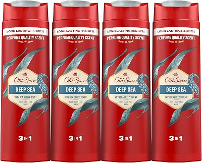 Gel e xampu de banho de mar profundo antigo para homens, sabão 3 em 1 para corpo, cabelo e rosto, frescura durável, pacote de 4x400 ml