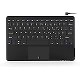 Jelly Comb Ultra Slim Wired Keyboard with Touchpad for Surface Pro 4 and 3, Laptop, Android Phone Tablet, Leather Cover, QWERTY UK Layout, Black