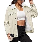 MAGCOMSEN Women's Corduroy Jacket Sherpa Fleece Lined Warm Winter Coat Button Down Casual Jacket with Pockets