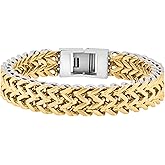 Men's Stainless Steel Polished Two Tone Silver and Gold Finish Men's Double Franco Link Bracelet - 8-1/2"