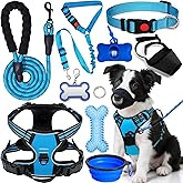 YXFDOYT No Pull Dog Harness Adjustable Collar & Leash Set - Dog Halter Harnesses Collapsible Bowls & Poop Bag Dispenser Muzzle ID Tags Toys Fits Small Medium Large Dogs (Blue-M)
