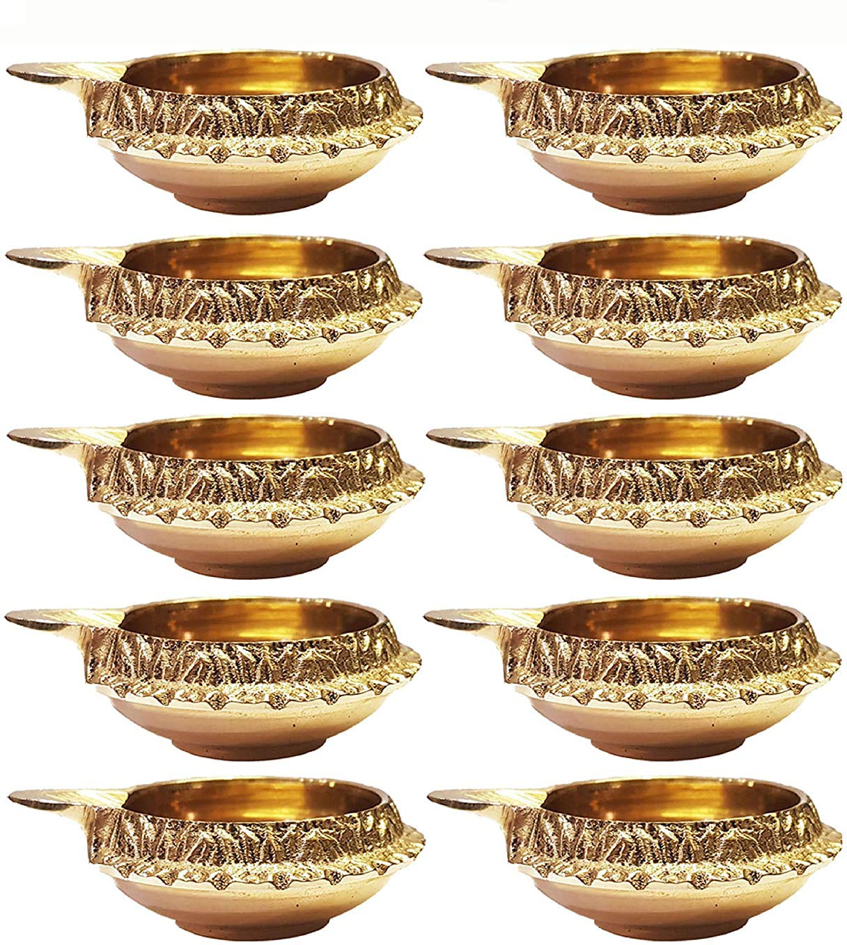 SATVIK 100% Pure Virgin Brass Diwali Diya (Set of 20) Indian Pooja Oil Lamp - Golden Engraved Design Dia - 2.5 Inch. Traditional Oil Lamp Indian Gift Items
