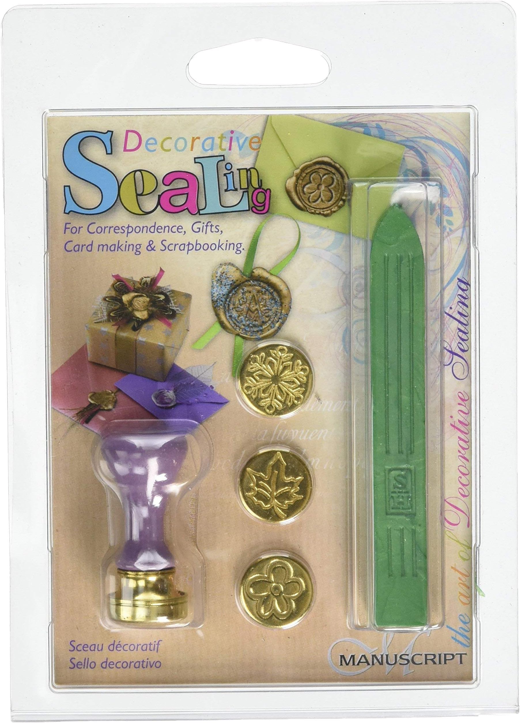 Manuscript 7273SEA 3 Coin Flower/Leaf/Snowflake Green Wax and Seal Set