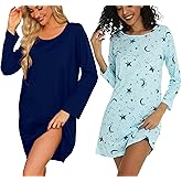 ENJOYNIGHT 2 Pack Nightgown For Women Cotton Long Sleeve Nightshirts