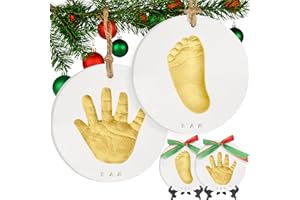 KEABABIES Baby Hand and Footprint Kit Girls, Boys - Personalized Baby’s First Christmas Ornament Kit, Newborn Christmas Gifts for New Mom, Cute Shower Gifts, Easy to Use Handprint Ornaments(Gold Paint, Cherish)