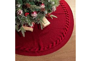 LIMBRIDGE 48 Inch Christmas Tree Skirt: Cable Knit Tree Skirt for 7.5FT Tree, Wine Red Tree Skirt, Vintage Tree Skirts, Rustic Farmhouse Christmas Decorations