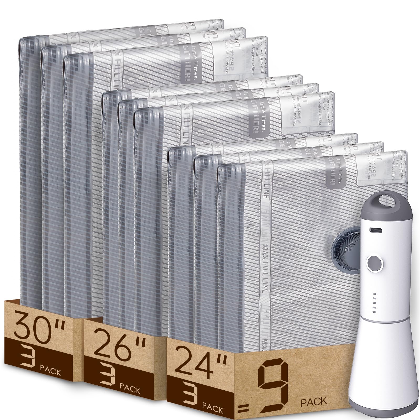 Photo 1 of ***SMALLER IN PERSON*** Vacbird 9 Packs Rechargeable Pump Vacuum Bags for Travel Packing, Carry-on Size Vacuum Seal Bags for Luggage and Suitcase Compression, Space Saver for Clothes and Clothing Organization