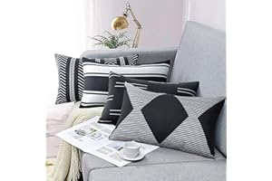 Adabana Outdoor Waterproof Lumbar Pillow Covers 12x20 Inch Set of 4 Black and White Modern Geometric Throw Pillows Cover Decorative Boho Pillow Covers for Patio Garden Porch