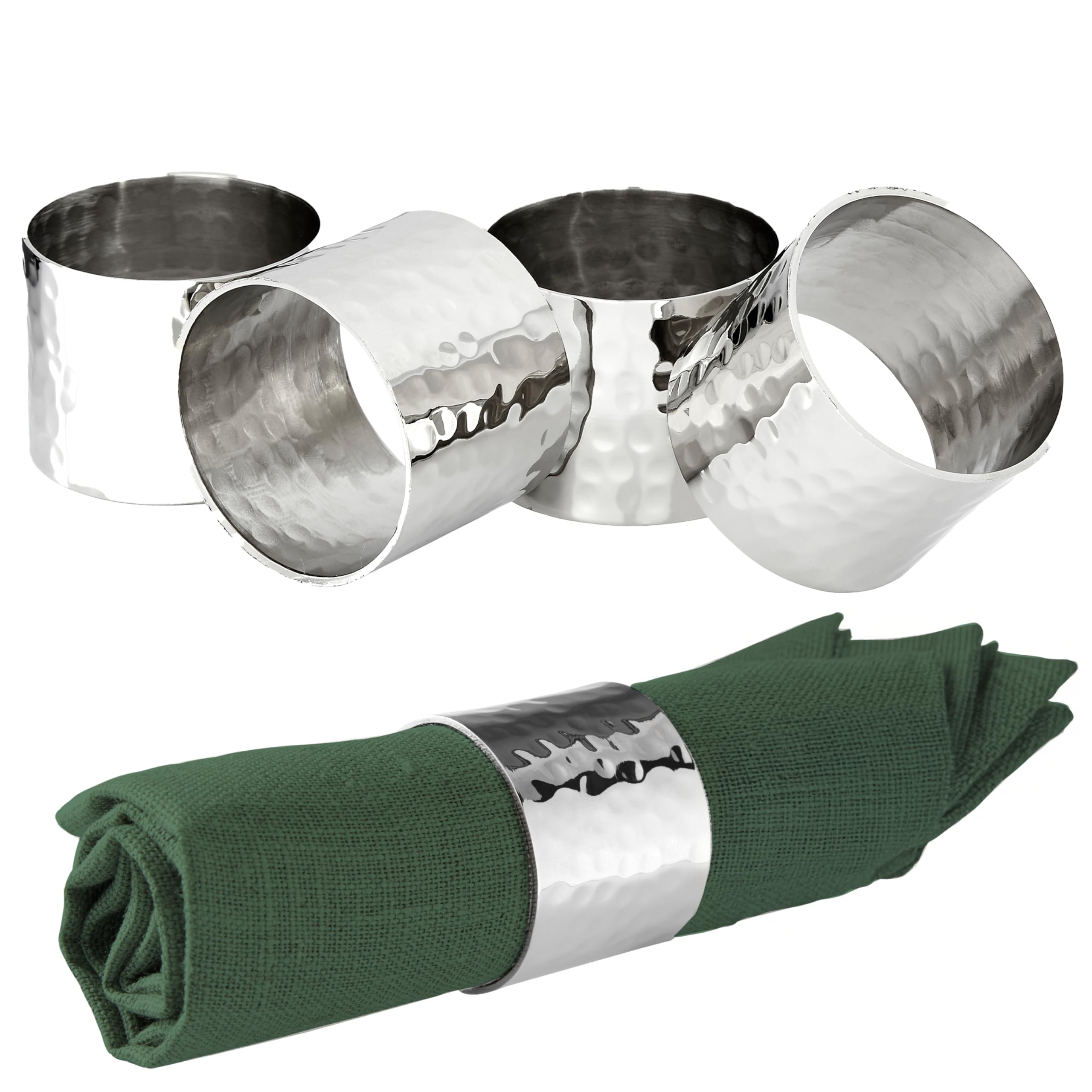 Premier Housewares Elegant Set Of Four Silver Finish Napkin Rings | Versatile Design Napkin Rings For Kitchen Napkin Holder | Easy To Care Kitchen Accessory