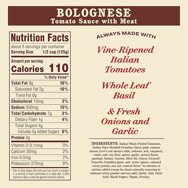 RAO’S HOMEMADE BOLOGNESE SAUCE 24 OZ, TOMATO SAUCE, ALL PURPOSE, KETO FRIENDLY PASTA SAUCE, PREMIUM QUALITY TOMATOES FROM ITALY, BEEF, PORK & PANCETTA