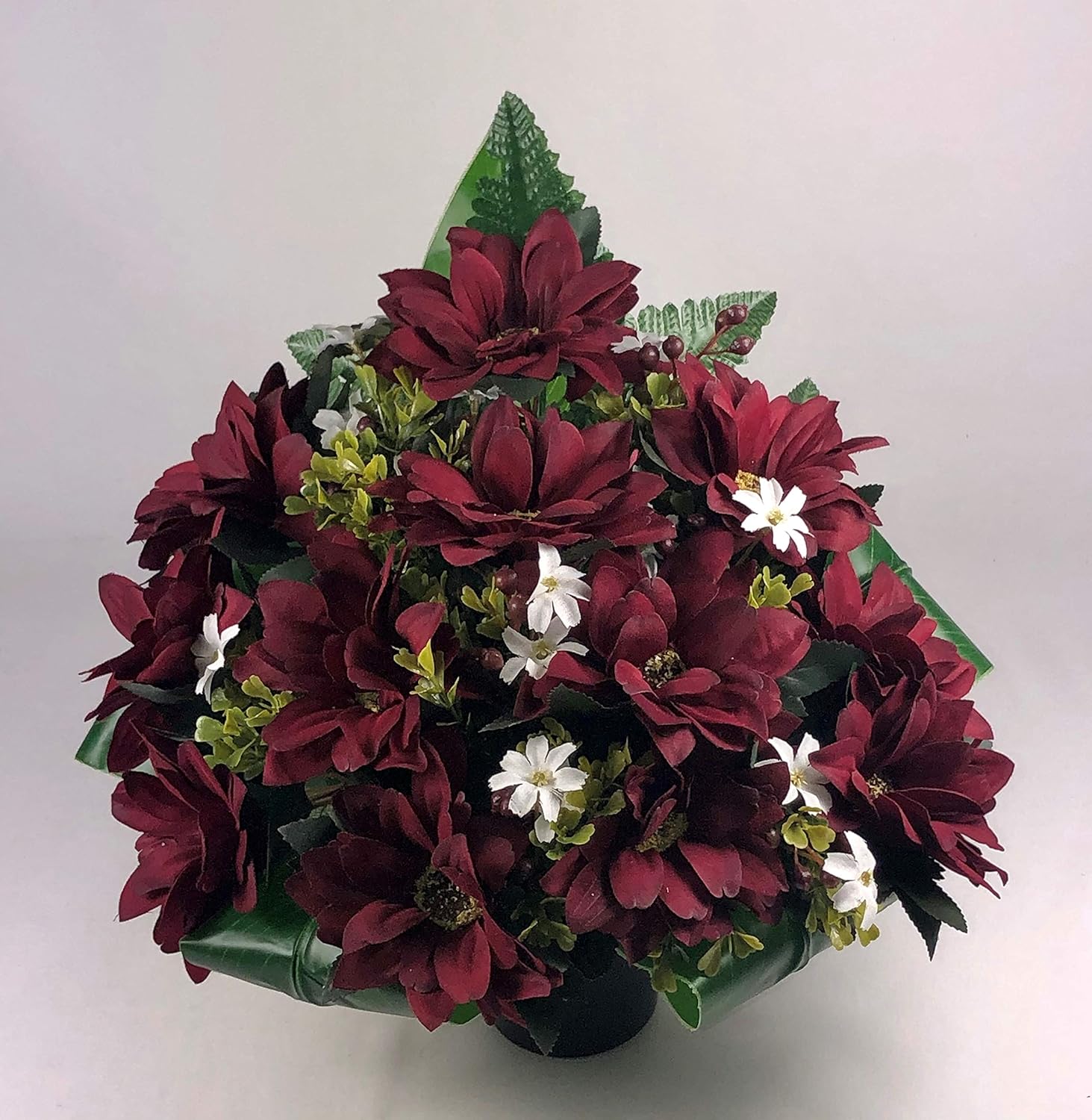 Flat back artificial grave flower arrangement in grave vase with burgundy gerberas Amazon.co.uk