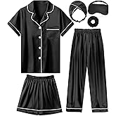 ALHAVONE Silk Pajamas for Girls Satin Pajama Kids 3 Pieces Short Sleeve Girl Button-down Pjs Shorts Pants Sleepwear
