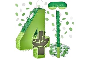 Number 4 Pinata 16 INCH Superhero for Boys & Girls – Birthday Decorations with Piñata Stick, Blindfold & Confetti Fillable Pa