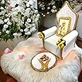 Tickle Cart Guruji Darbar Includes Singhasan with Guruji Swaroop, Charan Paduka and Gold Plated Butterfly on mat | Shukrana Blessings | Imported Wood | Premium Fabric | Color : White