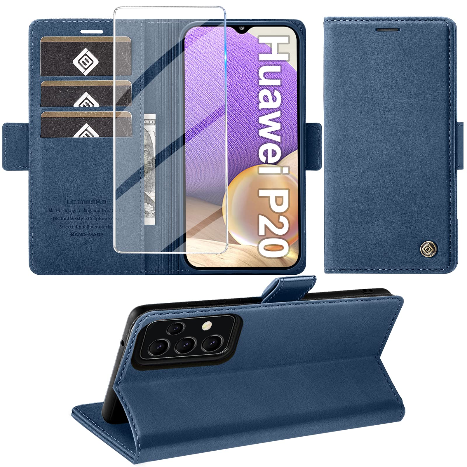 Giyer Mobile Phone Case for Huawei P20 Case with Screen Protector, Stand Function, Card Slot, Wallet Premium Leather Protective Case, P20 Flip Case Cover, Shockproof Flip Case for Huawei P20 5.8 Inch — image 1