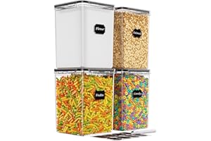 KEMETHY 5.4L/183oz Large Food Storage Containers with Lids Airtight, 4 Pack Flour Sugar Storage Containers, Plastic Canisters Sets for Flour, Sugar, Rice, Baking Supplies, with Labels & Maker
