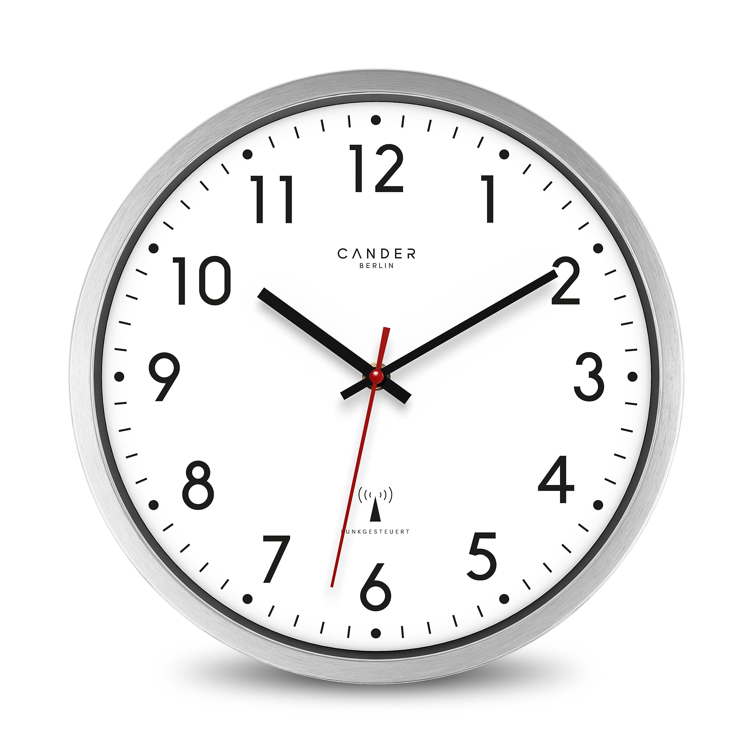 Cander Berlin MNU 3030 White Designer Radio-Controlled Wall Clock Made of Aluminium with Silent Sweep Clockwork – 30.5 cm Diameter - No Ticking