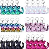 Blulu 24 Pieces Flip Sequin Cat Keychains Cat Style Shape Keyring for Kitties Birthday Party Valentines Favors Decorations Supplies