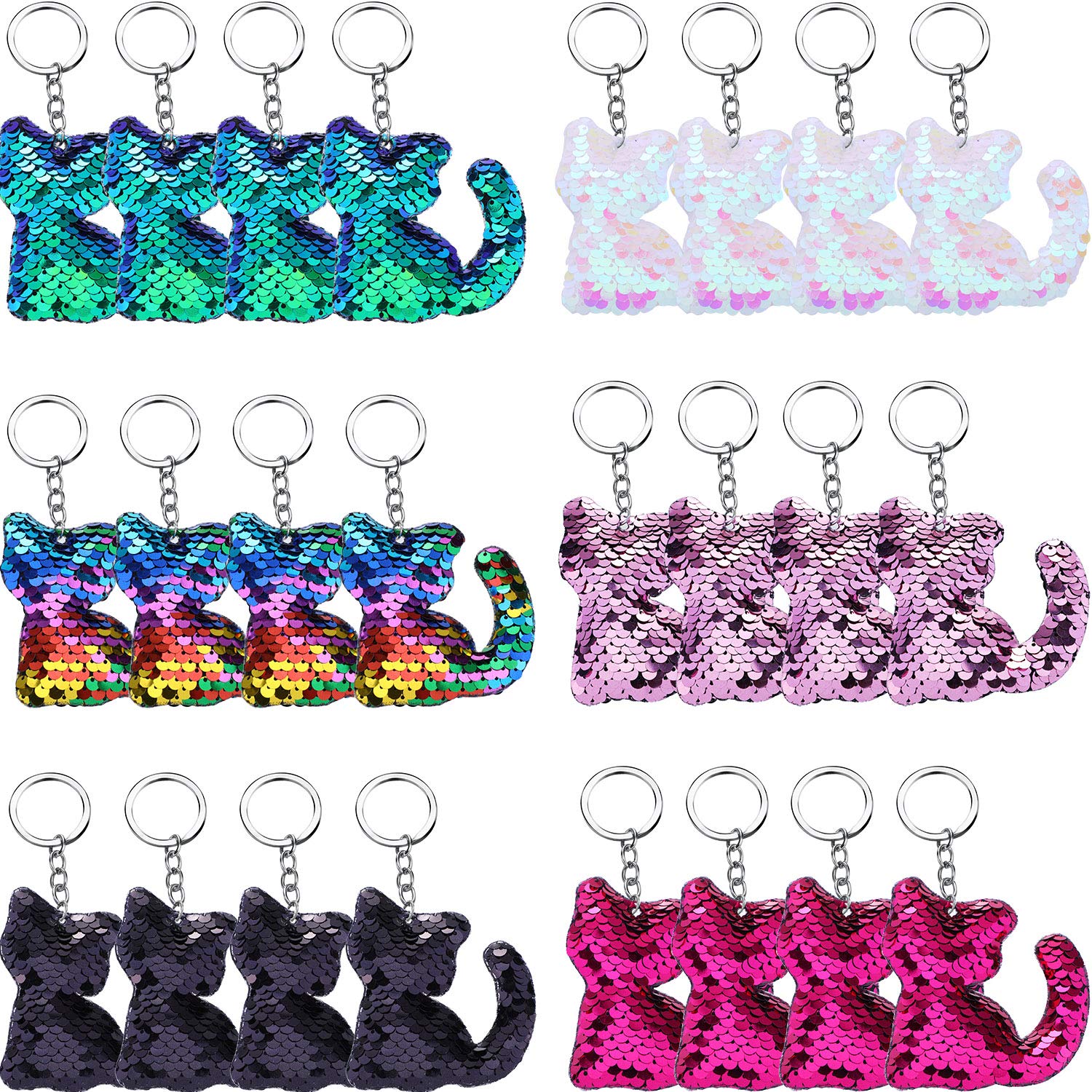 Buy Blulu 24 Pieces Flip Sequin Keychain Cat Shape Key Ring Hanging