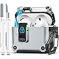 R-fun Compatible with AirPods 4th Gen Case, Full Drop Protection Auto Pop-Up Lid and Lock Design with Cleaner Kit and Keychain for AirPods 4 2024-Silvery