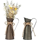 2 Pack Vintage Metal Milk Jug Vase Decor, Shabby Chic Decor Rustic Metal Pitcher, 7.87 Inch Pitcher Vintage Flower Vases for Home/Wedding Decorations