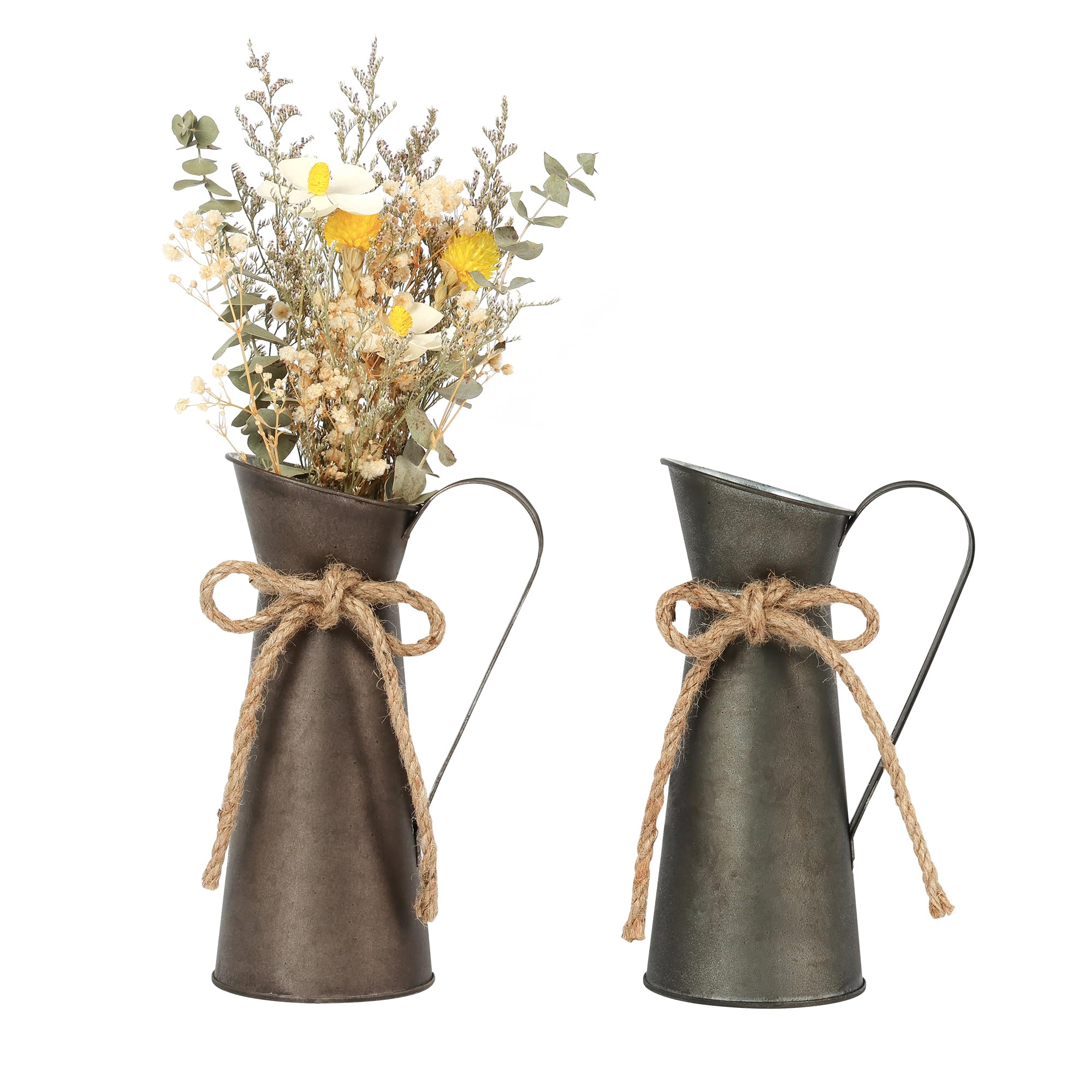 Photo 1 of 2 Pack Vintage Metal Milk Jug Vase Decor, Shabby Chic Decor Rustic Metal Pitcher, 7.87 Inch Pitcher Vintage Flower Vases for Home/Wedding Decorations