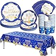 Layhit 97 Pcs Hanukkah Paper Plates and Napkins Set Serve 24 Guests Happy Hanukkah Plates Cups Napkins Menorah Tablecloth Chanukah Party Supplies for Hanukkah Party Decoration