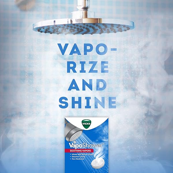VICKS VAPOSHOWER, SHOWER TABLET, SHOWER BOMB, AROMATHERAPY VAPORS, EUCAPLYTUS & MENTHOL, SOOTHING NON-MEDICATED VAPOR STEAM, 5CT