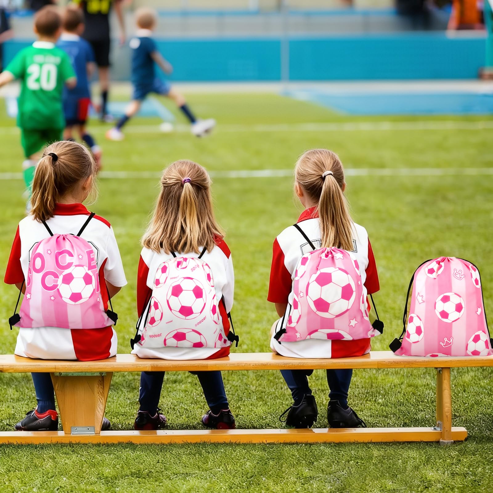 Condition photo showing New/Like New for anguri 36 pcs pink soccer party favors, soccer team gifts set includes 12 drawstring goodie bags, 12
