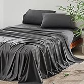 4 Piece Queen Size Sheet - Cooling Bed Sheets Set, Blend Rayon Derived from Bamboo, Breathable Soft Hotel Luxury Bedding & Pillowcases, Silky Fit 16 inch Extra Deep Pocket, Oeko-Tex - Charcoal