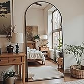 Furnbar Floor Mirror, 78"x38" Oversized Full Length Mirror with Stand, Arched Full Body Mirror Standing Hanging Leaning Against Wall, Aluminum Frame Giant Mirrors for Bedroom Cloakroom, Black