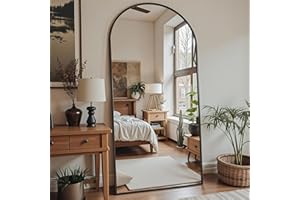 Furnbar Floor Mirror, 78"x38" Oversized Full Length Mirror with Stand,Arched Full Body Mirror Standing Hanging Leaning Against Wall, Aluminum Frame Giant Mirrors for Bedroom Cloakroom, Black