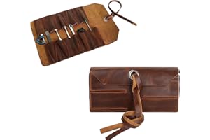 VIRTIONZ Leather Tool roll up Pouch 10 Slot,Portable Wrench roll for Barbers,Woodworker,Painter,Chisel Tool (Full Grain Leather)