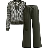ANRABESS Womens 2 Piece Outfits 2026 Fall Crochet Knit Half Zip Sweater Top Wide Leg Pant Travel Matching Sets Lounge Clothes