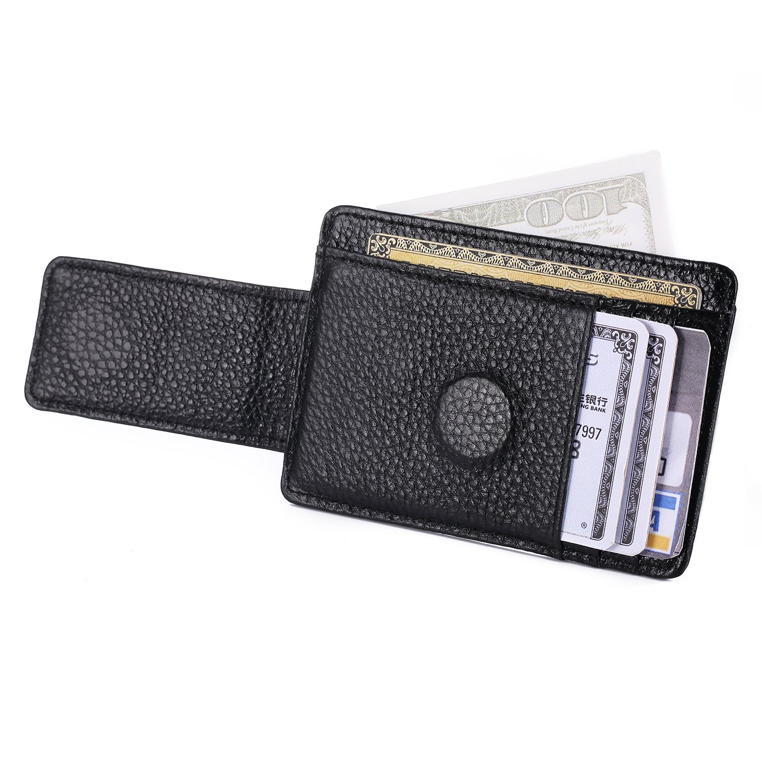 IVESIGN Slim Front Pocket Wallet RFID Blocking Money Clip Magnet Thin Credit Card Holder (Black)