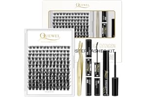 QUEWEL DIY Eyelash Extensions Kit, Lash Clusters 144 Pcs, Applicator Tool, Super Hold Cluster Lashes Bond and Seal, Glue Remover Easy to Apply at Home(Honey01-Kit)