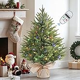 2ft Prelit Artificial Small Mini Christmas Tree with Color LED Lights, Remote Control and Timer, Perfect for Xmas Tabletop De