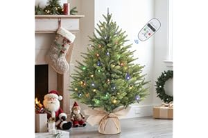 2ft Prelit Artificial Small Mini Christmas Tree with Color LED Lights, Remote Control and Timer, Perfect for Xmas Tabletop De