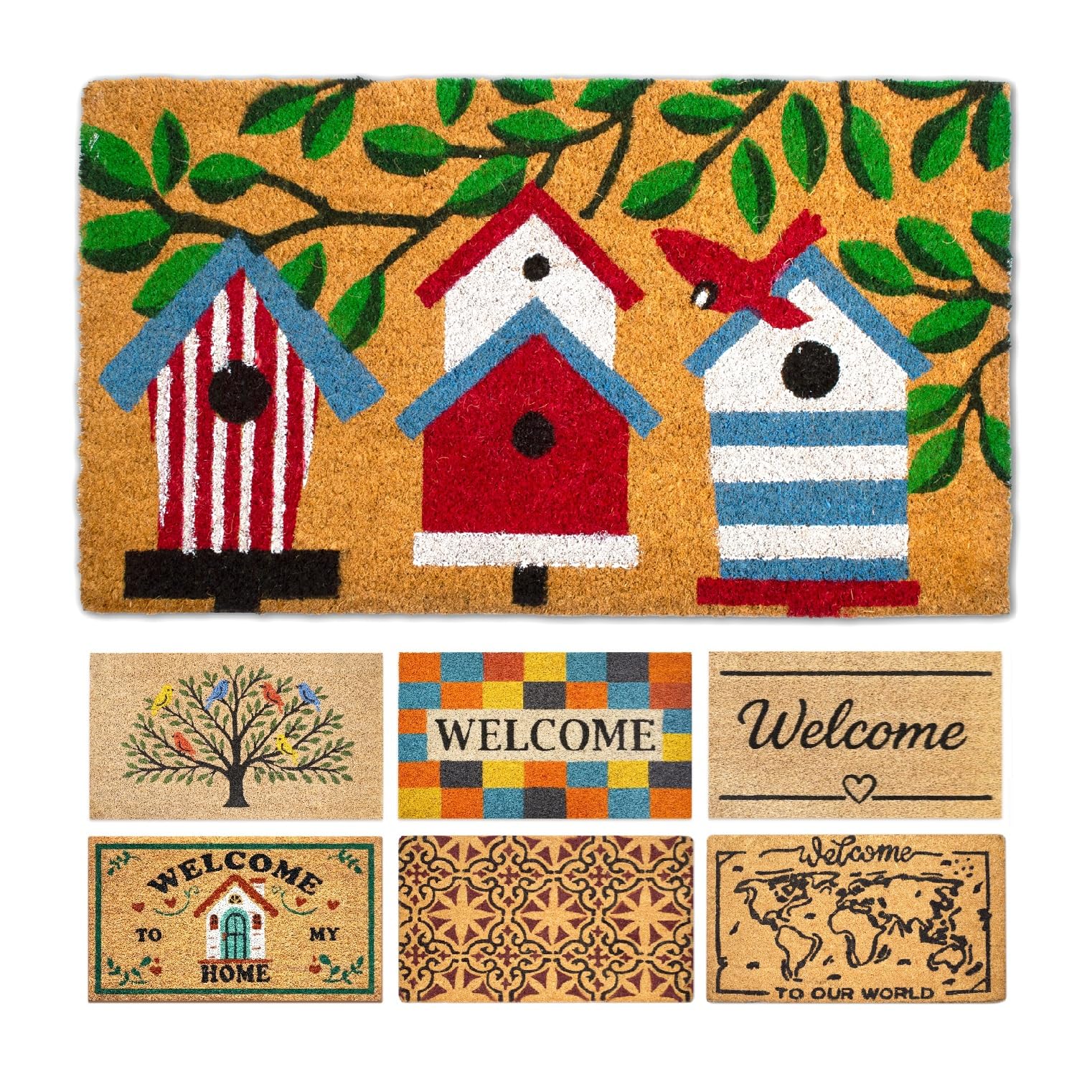 LUA VIKA Coir Doormat - Houses - 40x70 cm - Outdoor Door mat - Front Door mat outside - Doormats outside